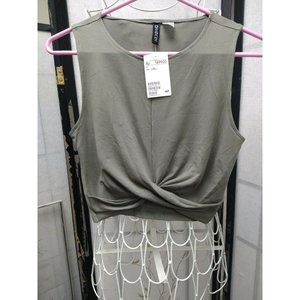 H&M Divided Women Military Green Sleeveless Twist Crop Tank Top Size Large New S
